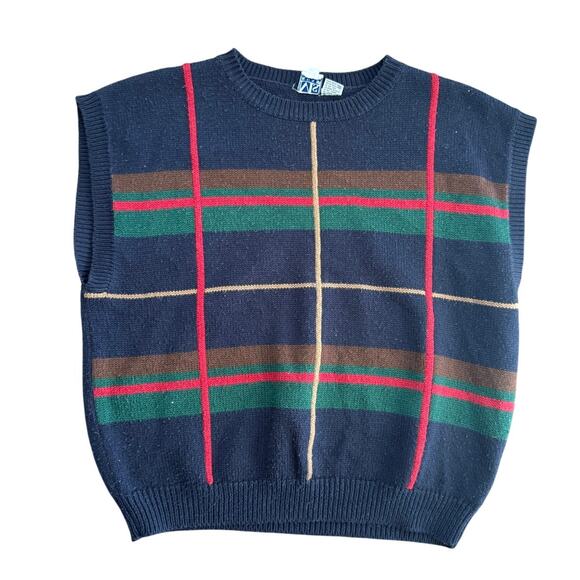 Vintage Russ Women's Blue Plaid Crew Neck Pullover Vest Sweater Size 38 - Picture 1 of 4